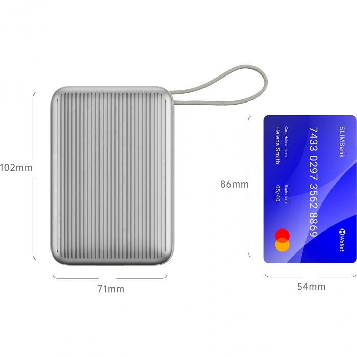 Realpower 20000mAh 22.5W Hızlı Şarj Powerbank Silver Dahili Kablolu Taşınabilir Şarj Cihazı LED Göstergeli PB20KSL