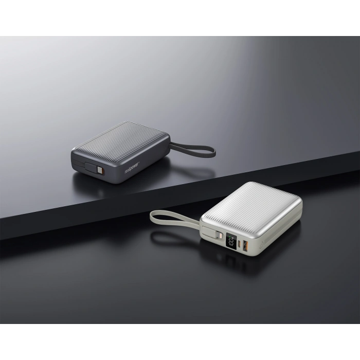 Realpower 20000mAh 22.5W Hızlı Şarj Powerbank Silver Dahili Kablolu Taşınabilir Şarj Cihazı LED Göstergeli PB20KSL