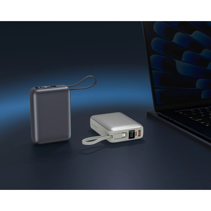 Realpower 20000mAh 22.5W Hızlı Şarj Powerbank Silver Dahili Kablolu Taşınabilir Şarj Cihazı LED Göstergeli PB20KSL