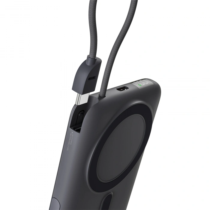 Realpower 10000mAh 22.5W Hızlı Şarj Manyetik MagSafe Powerbank Gri Dahili Kablolu Taşınabilir Şarj Cihazı LED Göstergeli PB10KGR3