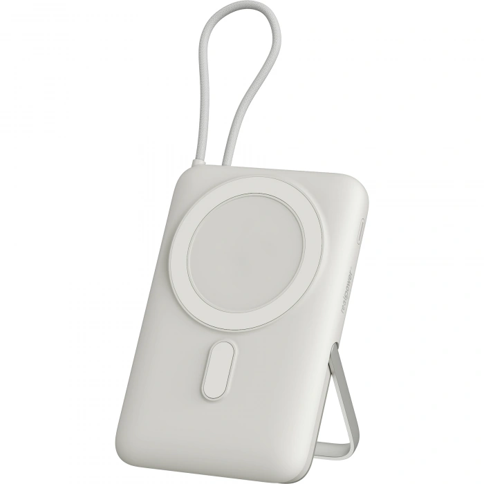 Realpower 10000mAh 22.5W Hızlı Şarj Manyetik MagSafe Powerbank Silver Dahili Kablolu Taşınabilir Şarj Cihazı LED Göstergeli PB10KSL3