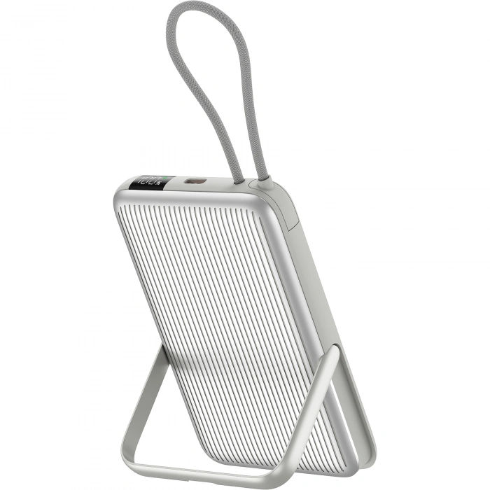 Realpower 10000mAh 22.5W Hızlı Şarj Manyetik MagSafe Powerbank Silver Dahili Kablolu Taşınabilir Şarj Cihazı LED Göstergeli PB10KSL3