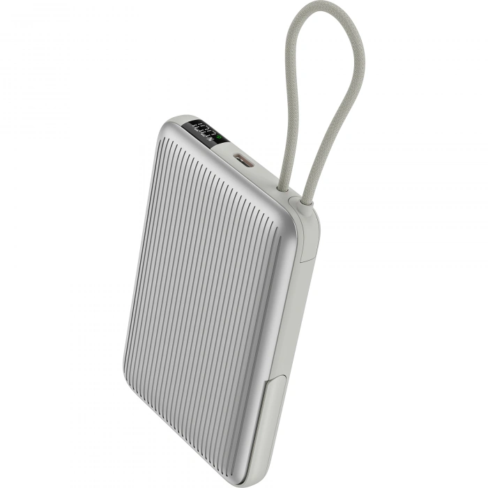 Realpower 10000mAh 22.5W Hızlı Şarj Manyetik MagSafe Powerbank Silver Dahili Kablolu Taşınabilir Şarj Cihazı LED Göstergeli PB10KSL3