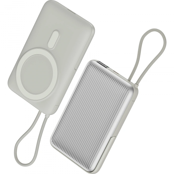 Realpower 10000mAh 22.5W Hızlı Şarj Manyetik MagSafe Powerbank Silver Dahili Kablolu Taşınabilir Şarj Cihazı LED Göstergeli PB10KSL3