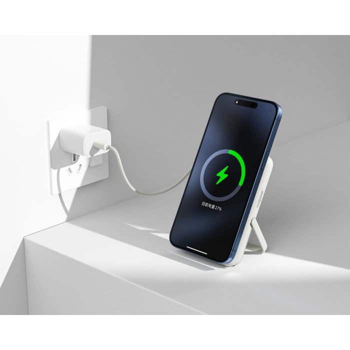 Realpower 10000mAh 22.5W Hızlı Şarj Manyetik MagSafe Powerbank Silver Dahili Kablolu Taşınabilir Şarj Cihazı LED Göstergeli PB10KSL3