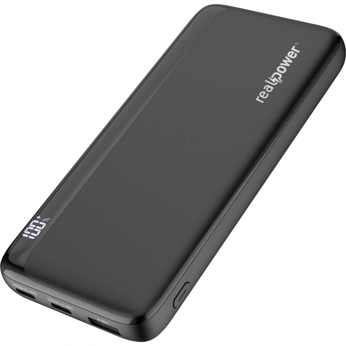 Realpower 10000mAh 20W Hızlı Şarj Powerbank Siyah Taşınabilir Şarj Cihazı LED Göstergeli PB10KBK