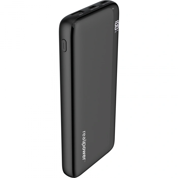 Realpower 10000mAh 20W Hızlı Şarj Powerbank Siyah Taşınabilir Şarj Cihazı LED Göstergeli PB10KBK