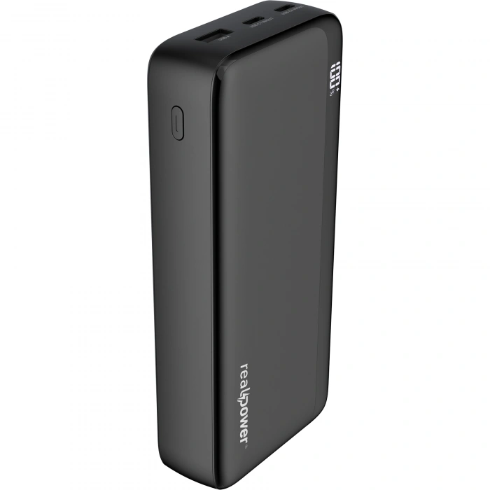 Realpower 20000mAh 20W Hızlı Şarj Powerbank Siyah Taşınabilir Şarj Cihazı LED Göstergeli PB20KBK