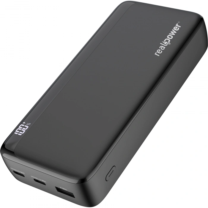 Realpower 20000mAh 20W Hızlı Şarj Powerbank Siyah Taşınabilir Şarj Cihazı LED Göstergeli PB20KBK