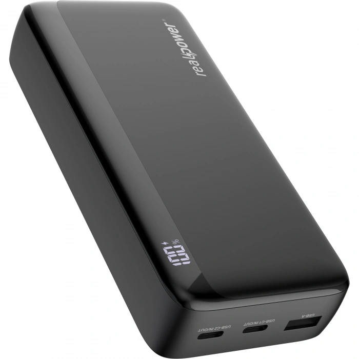 Realpower 20000mAh 20W Hızlı Şarj Powerbank Siyah Taşınabilir Şarj Cihazı LED Göstergeli PB20KBK