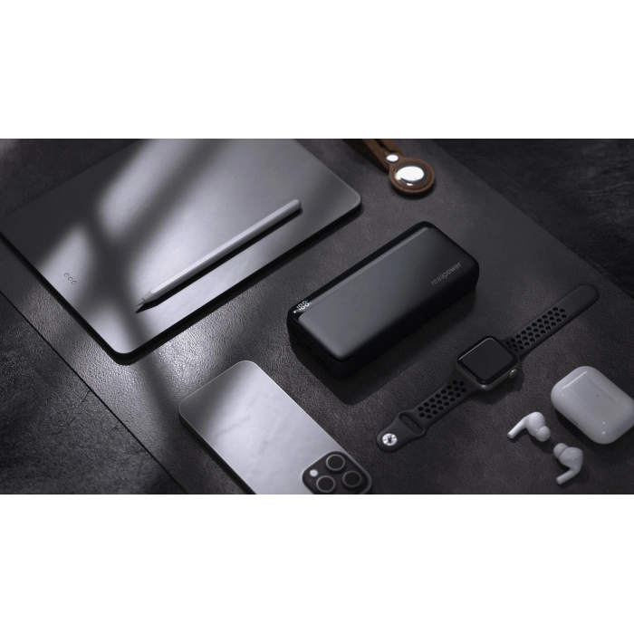 Realpower 20000mAh 20W Hızlı Şarj Powerbank Siyah Taşınabilir Şarj Cihazı LED Göstergeli PB20KBK