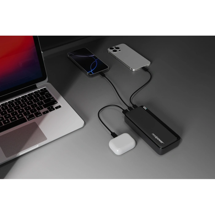 Realpower 20000mAh 20W Hızlı Şarj Powerbank Siyah Taşınabilir Şarj Cihazı LED Göstergeli PB20KBK