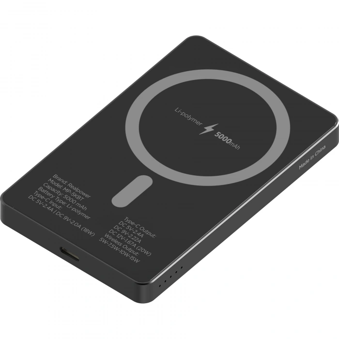 Realpower 5000mAh R Mag Air MagSafe 20W Hızlı Manyetik Kablosuz Powerbank Siyah Titanyum MP-5KBT