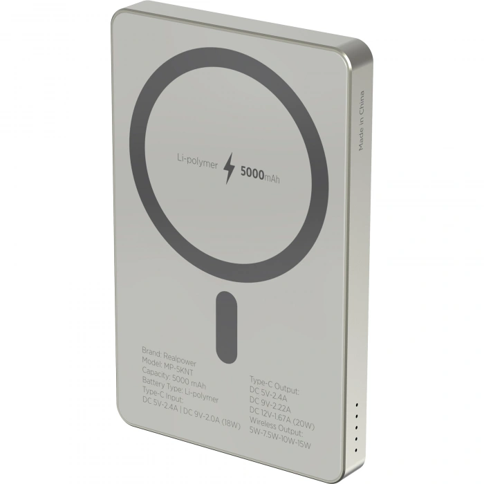 Realpower 5000mAh R Mag Air MagSafe 20W Hızlı Manyetik Kablosuz Powerbank Natürel Titanyum MP-5KNT