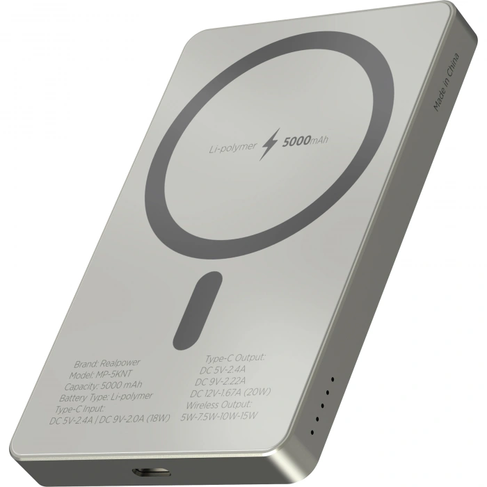 Realpower 5000mAh R Mag Air MagSafe 20W Hızlı Manyetik Kablosuz Powerbank Natürel Titanyum MP-5KNT