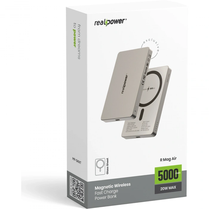 Realpower 5000mAh R Mag Air MagSafe 20W Hızlı Manyetik Kablosuz Powerbank Natürel Titanyum MP-5KNT