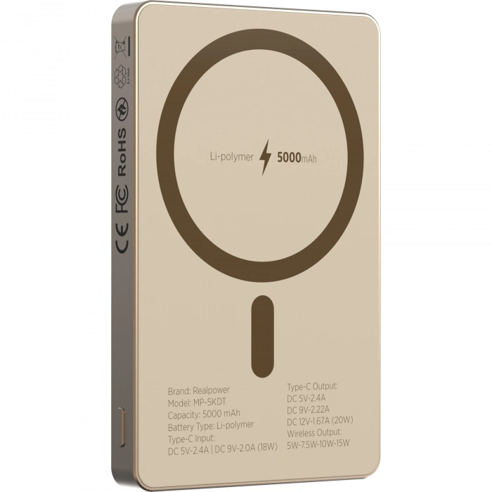 Realpower 5000mAh R Mag Air MagSafe 20W Hızlı Manyetik Kablosuz Powerbank Çöl Titanyum MP-5KDT