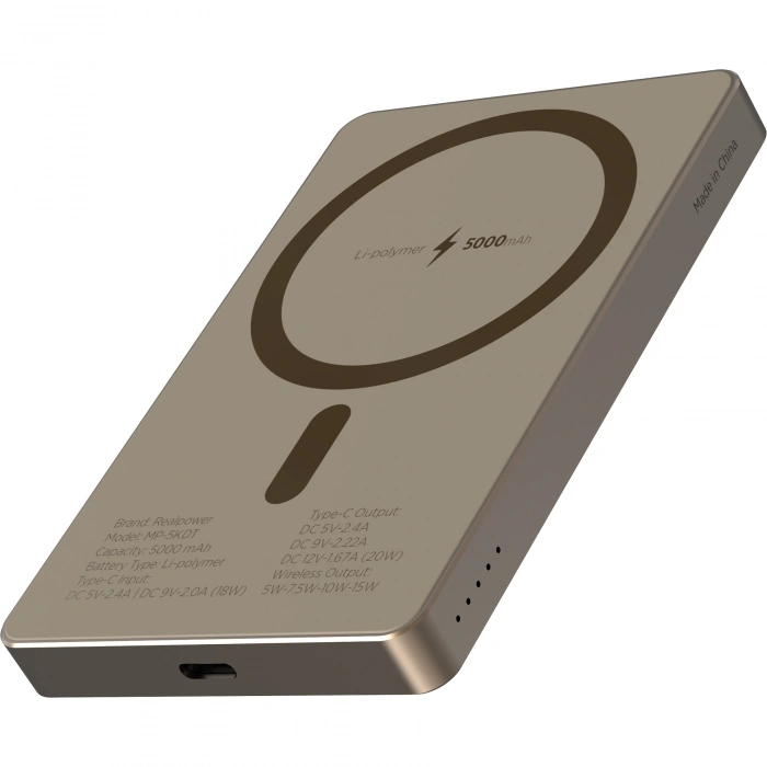 Realpower 5000mAh R Mag Air MagSafe 20W Hızlı Manyetik Kablosuz Powerbank Çöl Titanyum MP-5KDT