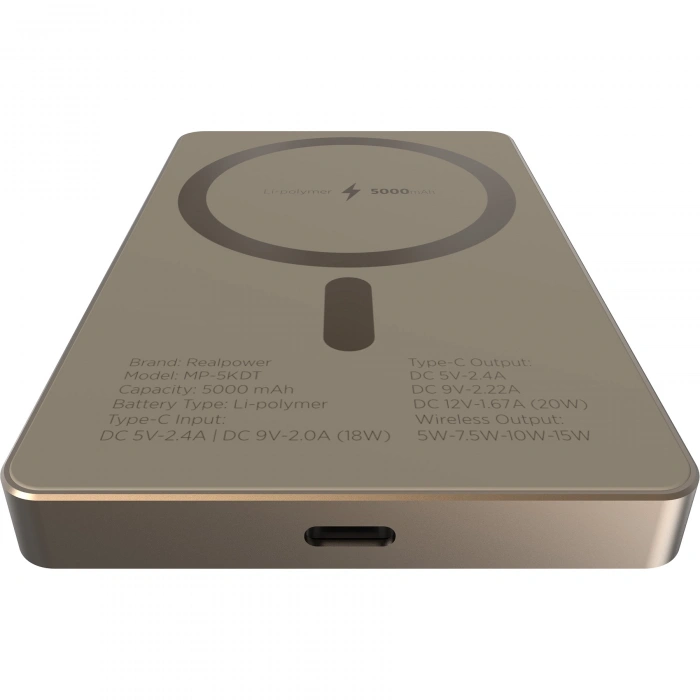 Realpower 5000mAh R Mag Air MagSafe 20W Hızlı Manyetik Kablosuz Powerbank Çöl Titanyum MP-5KDT