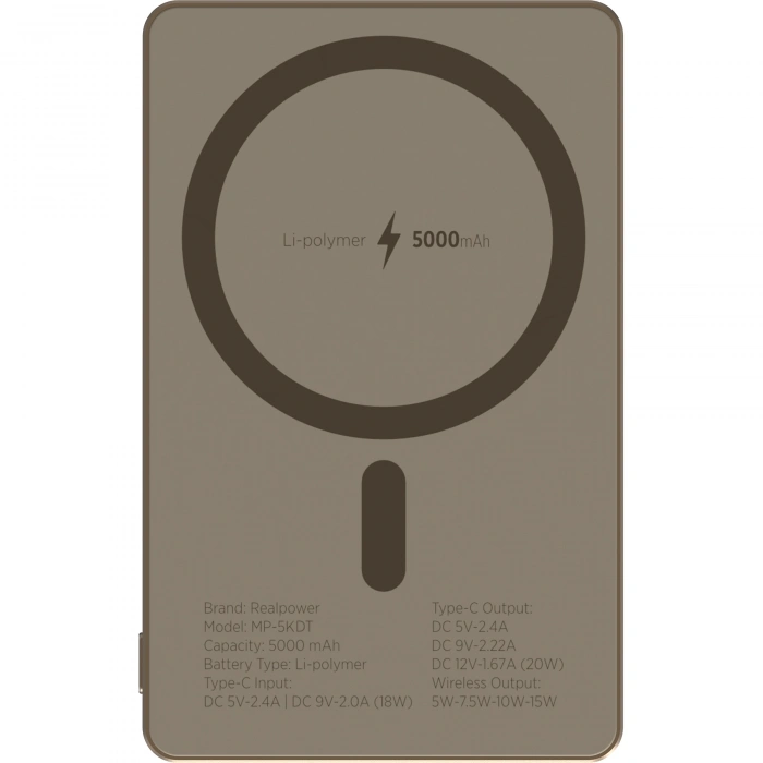 Realpower 5000mAh R Mag Air MagSafe 20W Hızlı Manyetik Kablosuz Powerbank Çöl Titanyum MP-5KDT