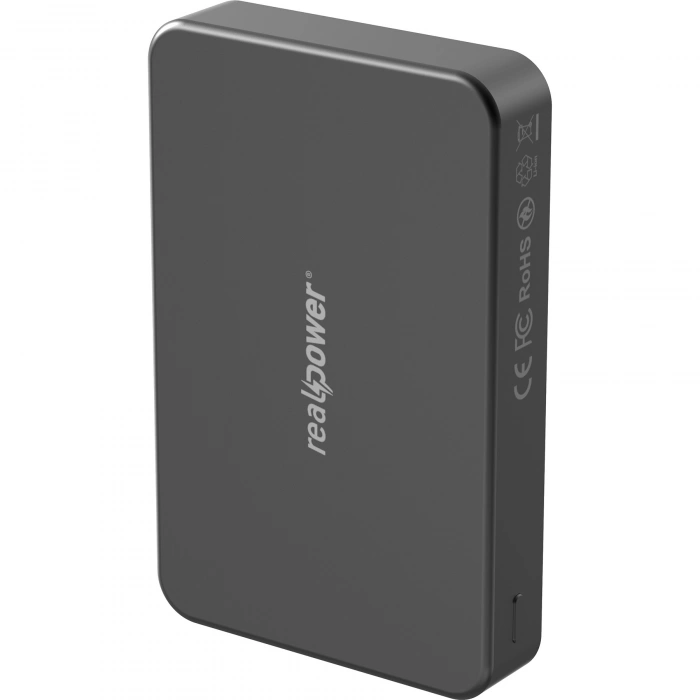 Realpower 10000mAh R Mag Air Pro MagSafe 20W Hızlı Manyetik Kablosuz Powerbank Siyah Titanyum MP-10KBT