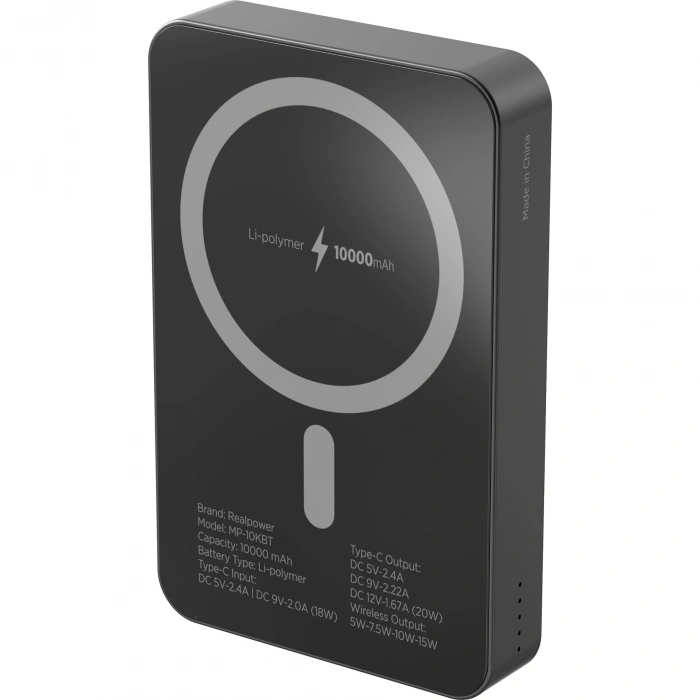 Realpower 10000mAh R Mag Air Pro MagSafe 20W Hızlı Manyetik Kablosuz Powerbank Siyah Titanyum MP-10KBT