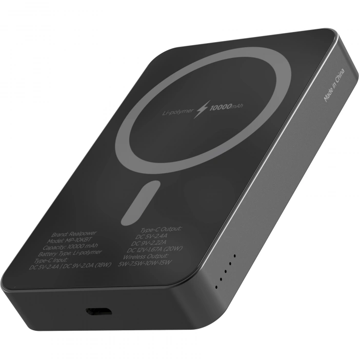 Realpower 10000mAh R Mag Air Pro MagSafe 20W Hızlı Manyetik Kablosuz Powerbank Siyah Titanyum MP-10KBT