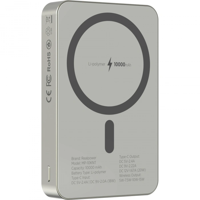 Realpower 10000mAh R Mag Air Pro MagSafe 20W Hızlı Manyetik Kablosuz Powerbank Natürel Titanyum MP-10KNT