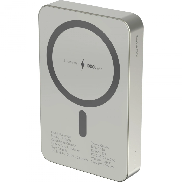 Realpower 10000mAh R Mag Air Pro MagSafe 20W Hızlı Manyetik Kablosuz Powerbank Natürel Titanyum MP-10KNT