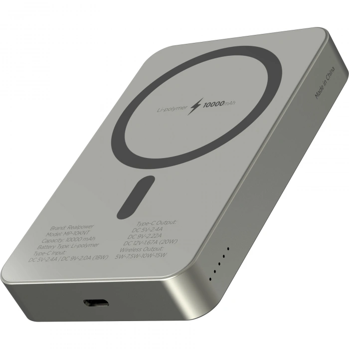 Realpower 10000mAh R Mag Air Pro MagSafe 20W Hızlı Manyetik Kablosuz Powerbank Natürel Titanyum MP-10KNT