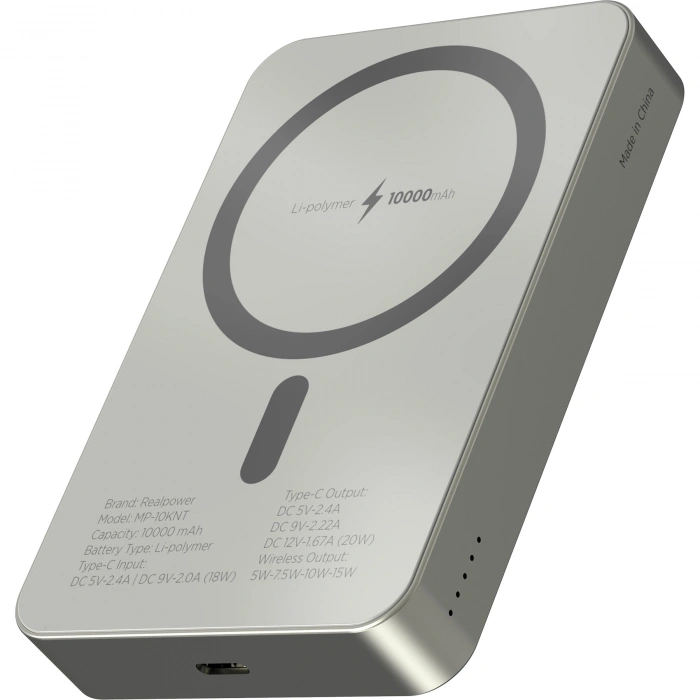 Realpower 10000mAh R Mag Air Pro MagSafe 20W Hızlı Manyetik Kablosuz Powerbank Natürel Titanyum MP-10KNT