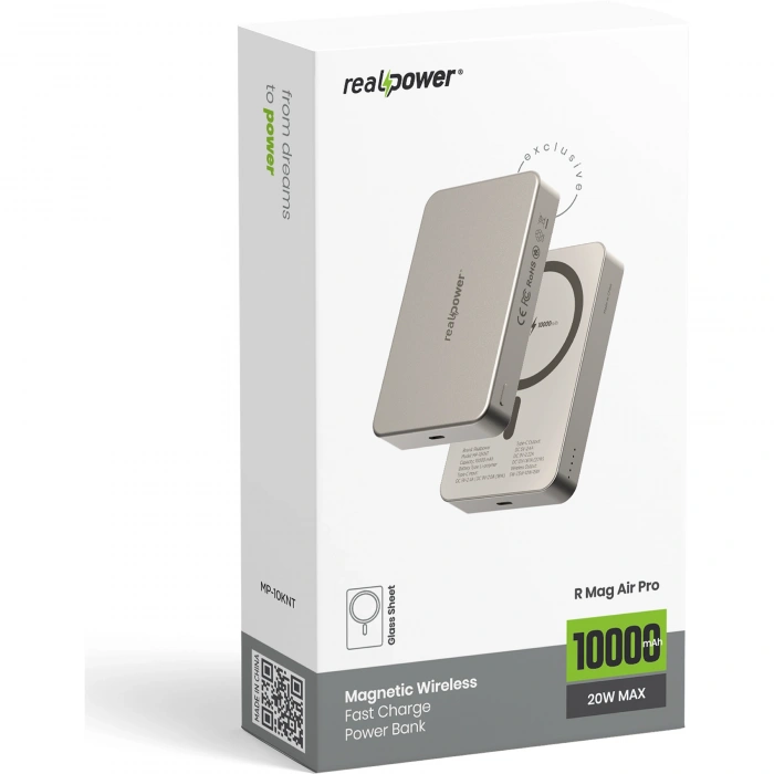 Realpower 10000mAh R Mag Air Pro MagSafe 20W Hızlı Manyetik Kablosuz Powerbank Natürel Titanyum MP-10KNT
