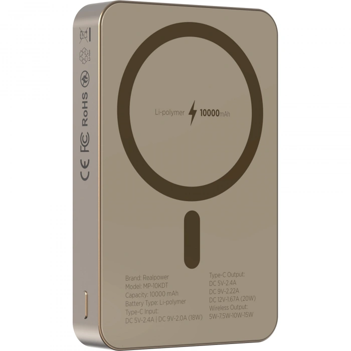 Realpower 10000mAh R Mag Air Pro MagSafe 20W Hızlı Manyetik Kablosuz Powerbank Çöl Titanyum MP-10KDT