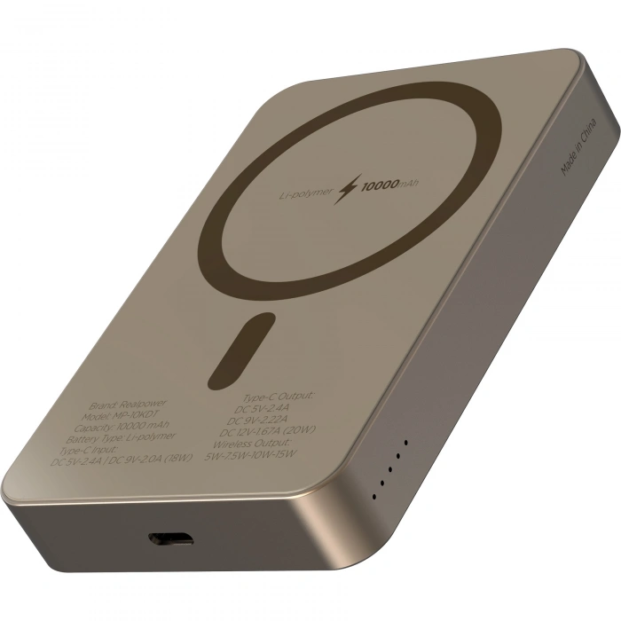 Realpower 10000mAh R Mag Air Pro MagSafe 20W Hızlı Manyetik Kablosuz Powerbank Çöl Titanyum MP-10KDT