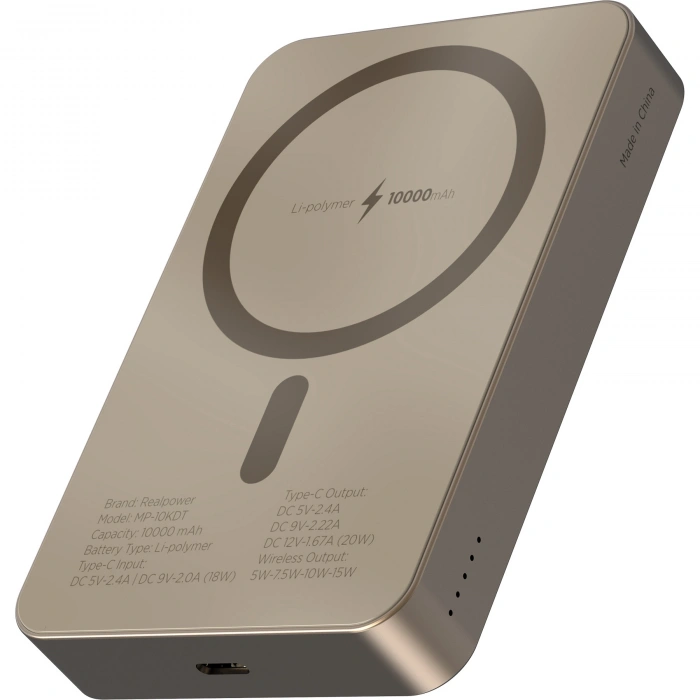 Realpower 10000mAh R Mag Air Pro MagSafe 20W Hızlı Manyetik Kablosuz Powerbank Çöl Titanyum MP-10KDT