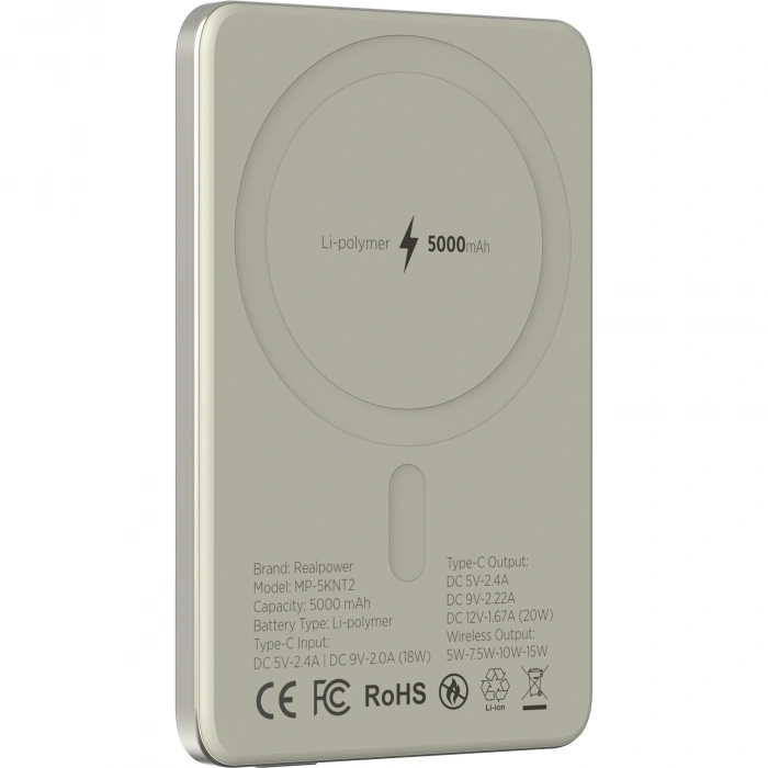 Realpower 5000mAh R Mag Slim MagSafe 20W Hızlı Manyetik Kablosuz Powerbank Natürel Titanyum MP-5KNT2