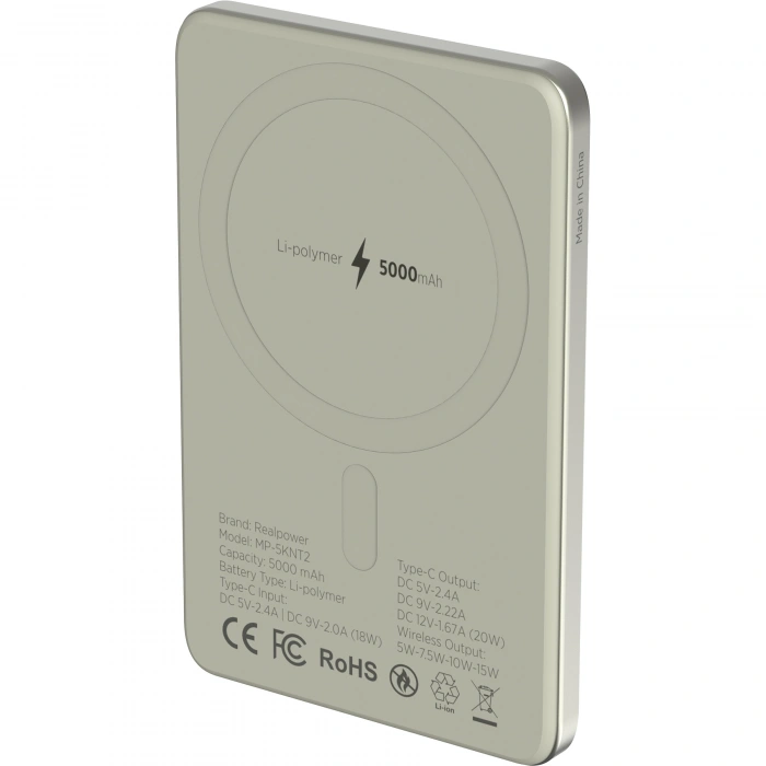 Realpower 5000mAh R Mag Slim MagSafe 20W Hızlı Manyetik Kablosuz Powerbank Natürel Titanyum MP-5KNT2