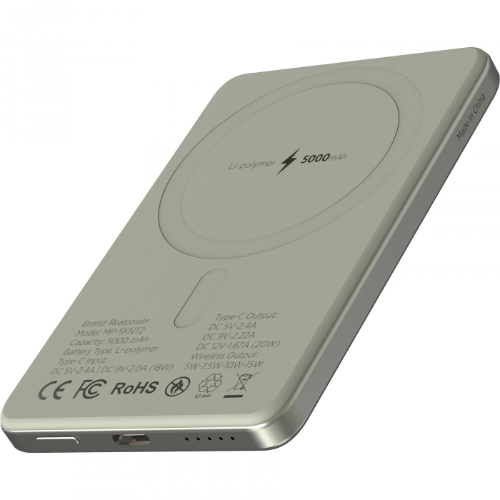 Realpower 5000mAh R Mag Slim MagSafe 20W Hızlı Manyetik Kablosuz Powerbank Natürel Titanyum MP-5KNT2