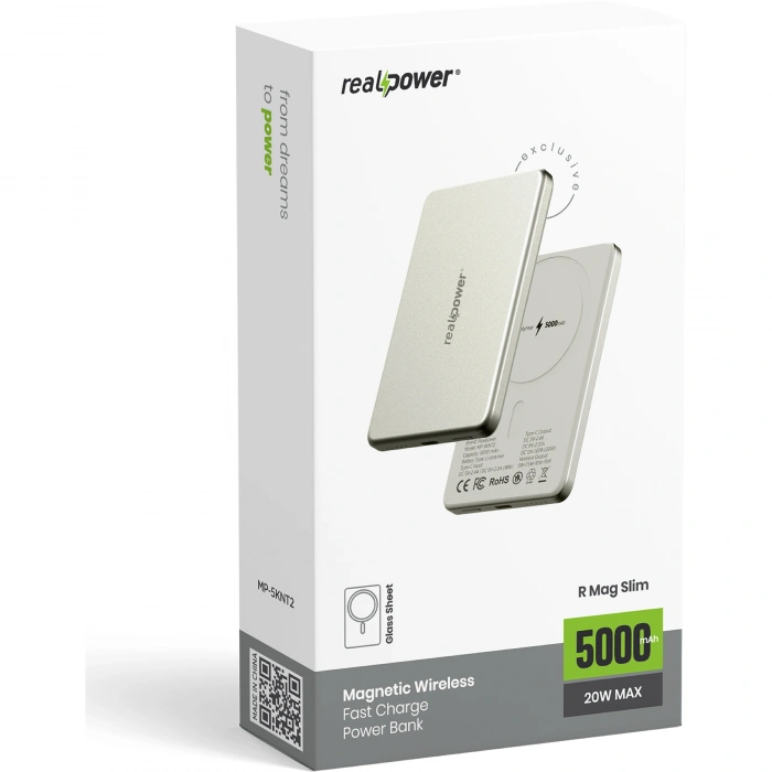 Realpower 5000mAh R Mag Slim MagSafe 20W Hızlı Manyetik Kablosuz Powerbank Natürel Titanyum MP-5KNT2