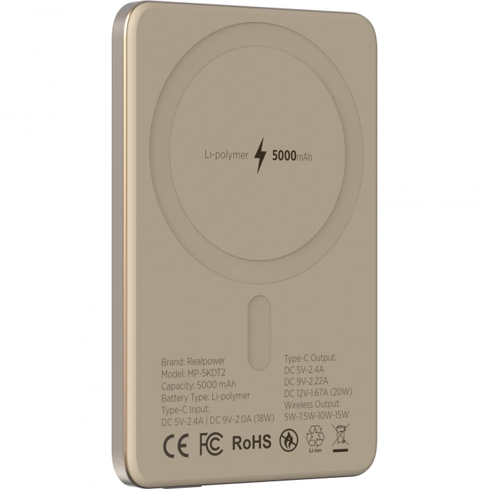 Realpower 5000mAh R Mag Slim MagSafe 20W Hızlı Manyetik Kablosuz Powerbank Çöl Titanyum MP-5KDT2