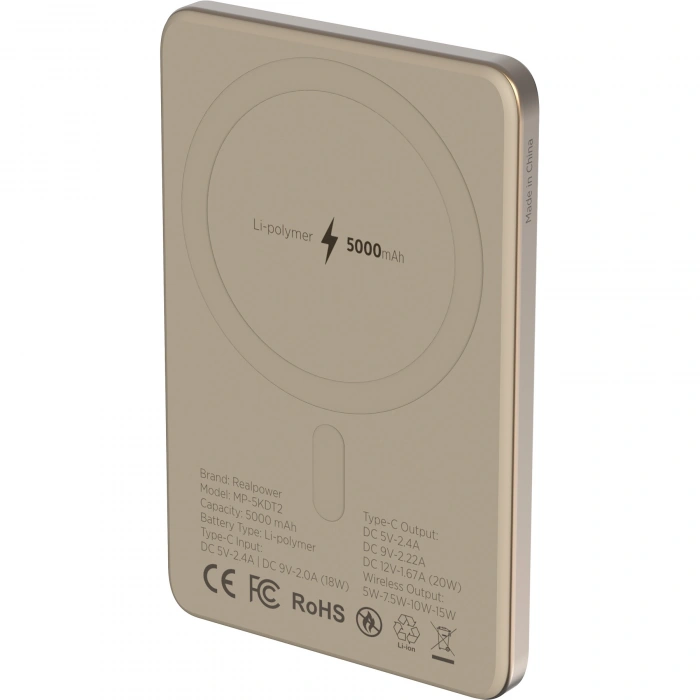 Realpower 5000mAh R Mag Slim MagSafe 20W Hızlı Manyetik Kablosuz Powerbank Çöl Titanyum MP-5KDT2