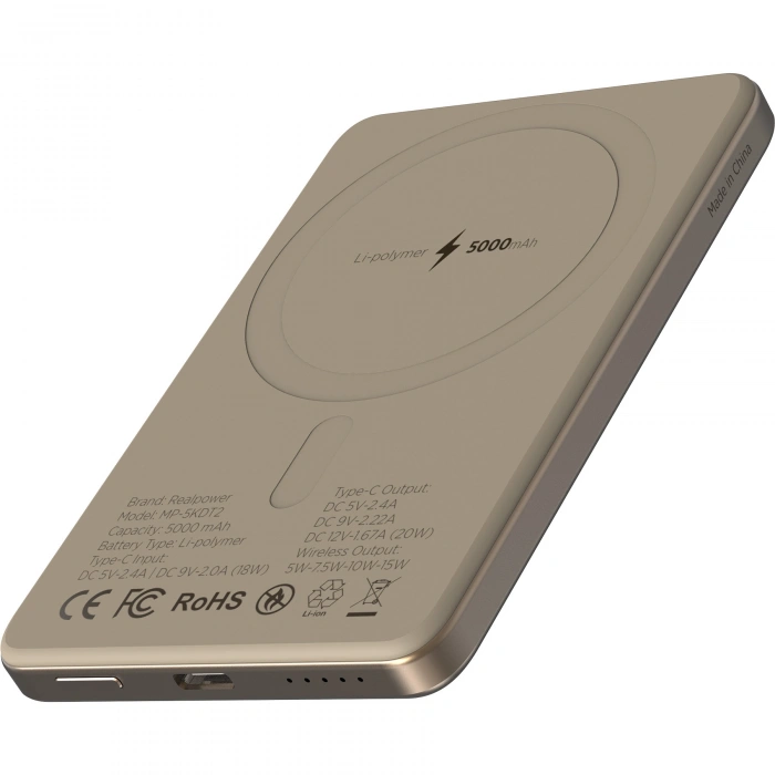 Realpower 5000mAh R Mag Slim MagSafe 20W Hızlı Manyetik Kablosuz Powerbank Çöl Titanyum MP-5KDT2