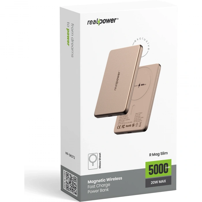 Realpower 5000mAh R Mag Slim MagSafe 20W Hızlı Manyetik Kablosuz Powerbank Çöl Titanyum MP-5KDT2
