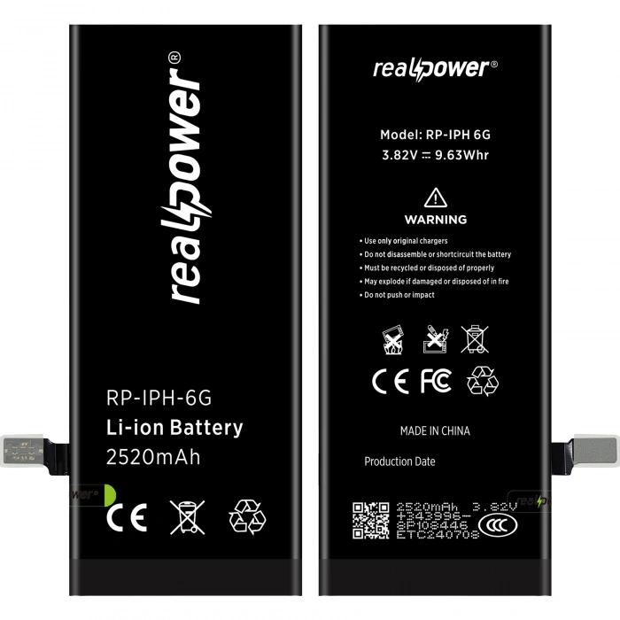RealPower Apple Uyumlu iPhone 6 Batarya 2520mAh Yüksek Kapasiteli Güçlendirilmiş Pil