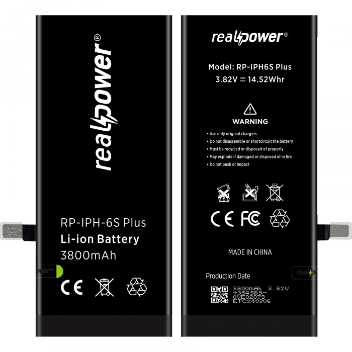 RealPower Apple Uyumlu iPhone 6s Plus Batarya 3800mAh Yüksek Kapasiteli Güçlendirilmiş Pil