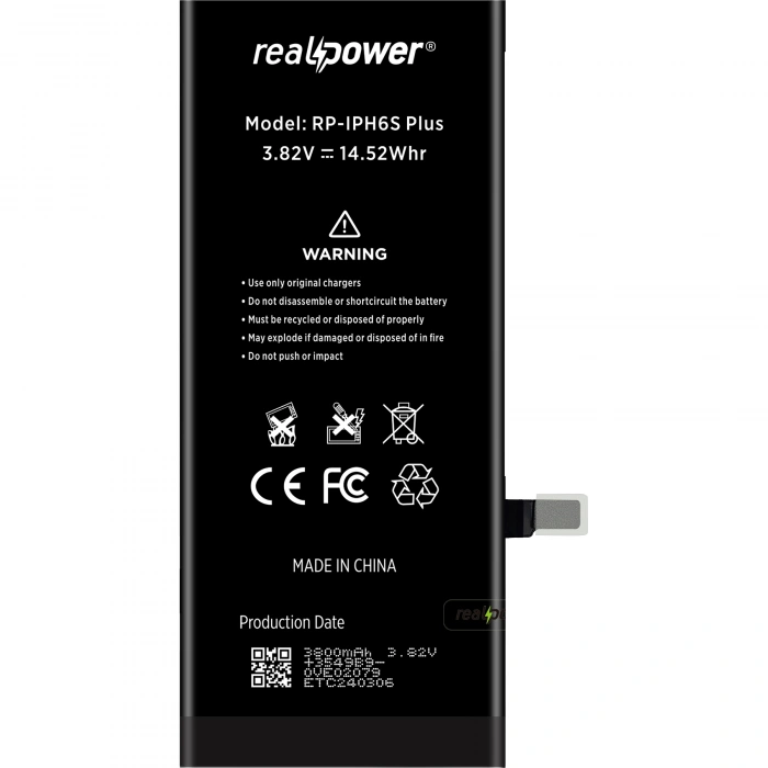 RealPower Apple Uyumlu iPhone 6s Plus Batarya 3800mAh Yüksek Kapasiteli Güçlendirilmiş Pil