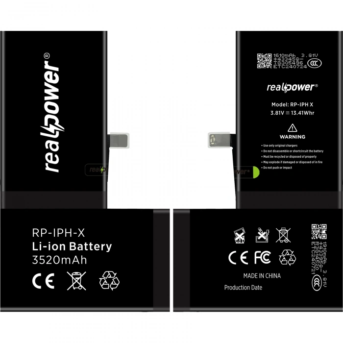 RealPower Apple Uyumlu iPhone X Batarya 3520mAh Yüksek Kapasiteli Güçlendirilmiş Pil