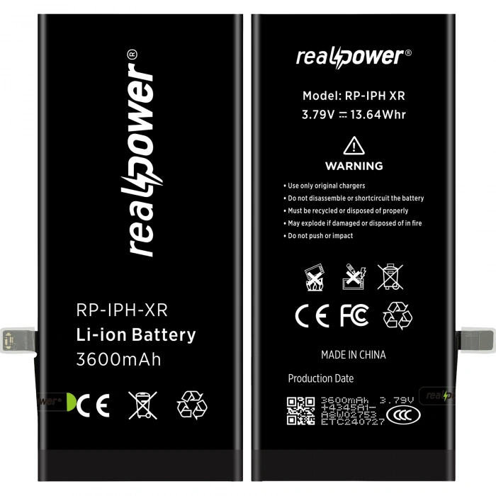 RealPower Apple Uyumlu iPhone XR Batarya 3600mAh Yüksek Kapasiteli Güçlendirilmiş Pil