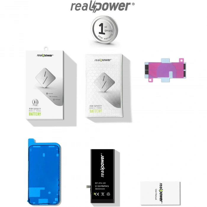 RealPower Apple Uyumlu iPhone XR Batarya 3600mAh Yüksek Kapasiteli Güçlendirilmiş Pil
