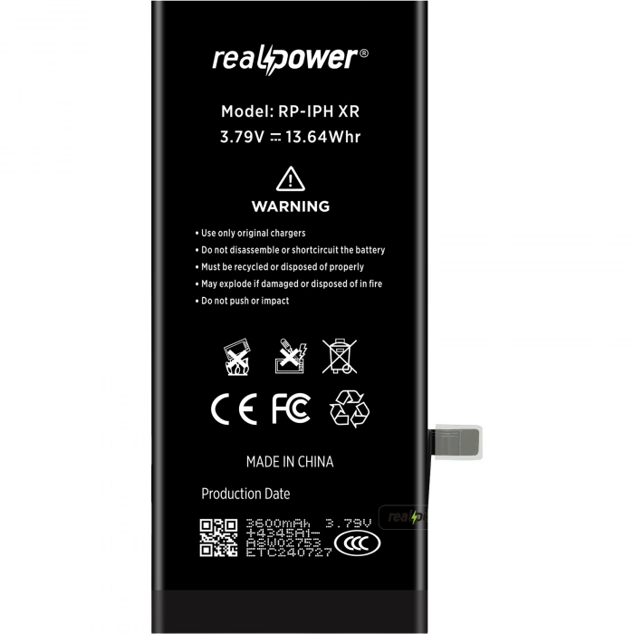 RealPower Apple Uyumlu iPhone XR Batarya 3600mAh Yüksek Kapasiteli Güçlendirilmiş Pil